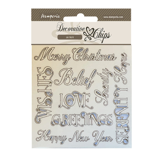 Stamperia - Decorative Chips -  14 X 14 cm - Christmas writings