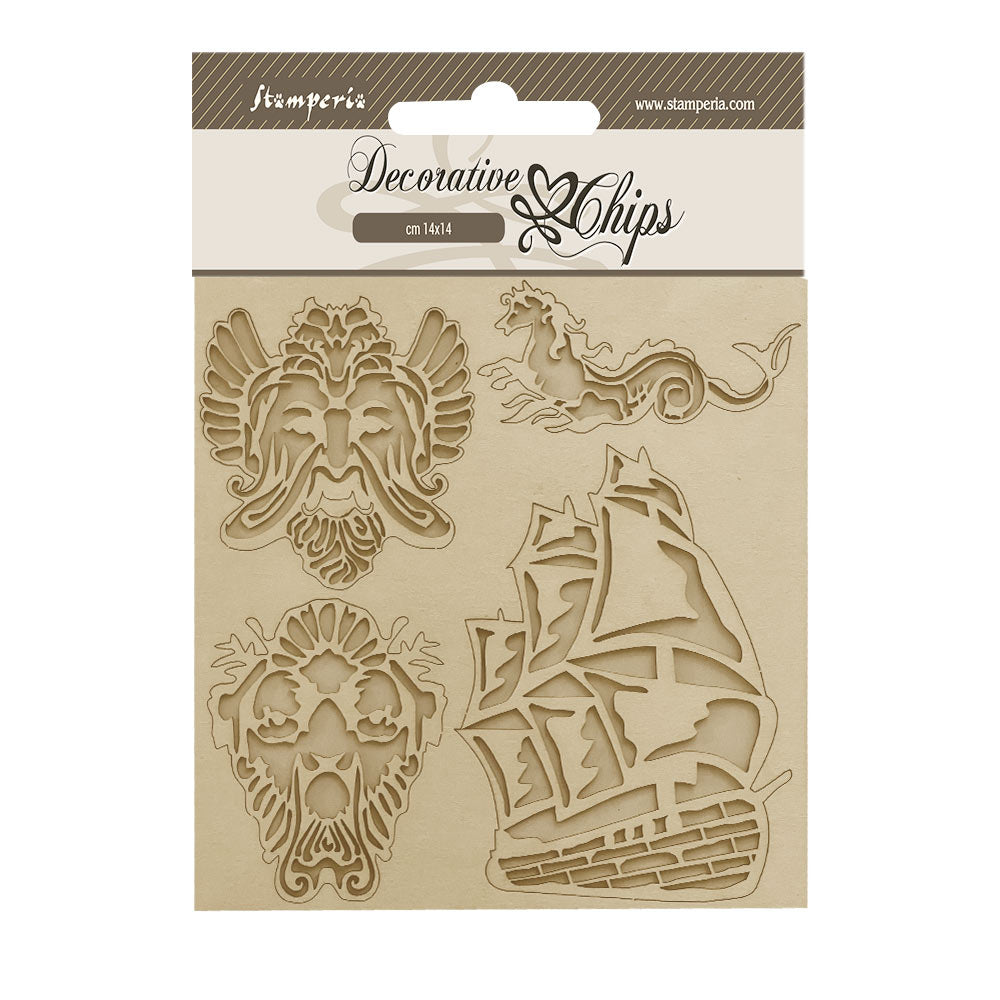 Stamperia - Decorative Chips -  14 X 14 cm - Songs of the Sea- sailing ship