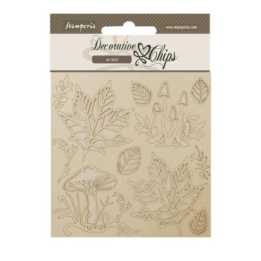 Stamperia - Decorative Chips -  14 X 14 cm - Woodland Mushroom &  Leaves