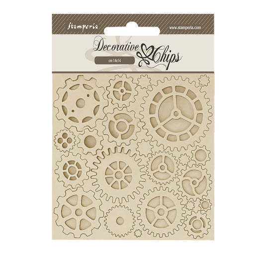 Stamperia - Decorative Chips -  14 X 14 cm - Voyages Fantastiques Gears