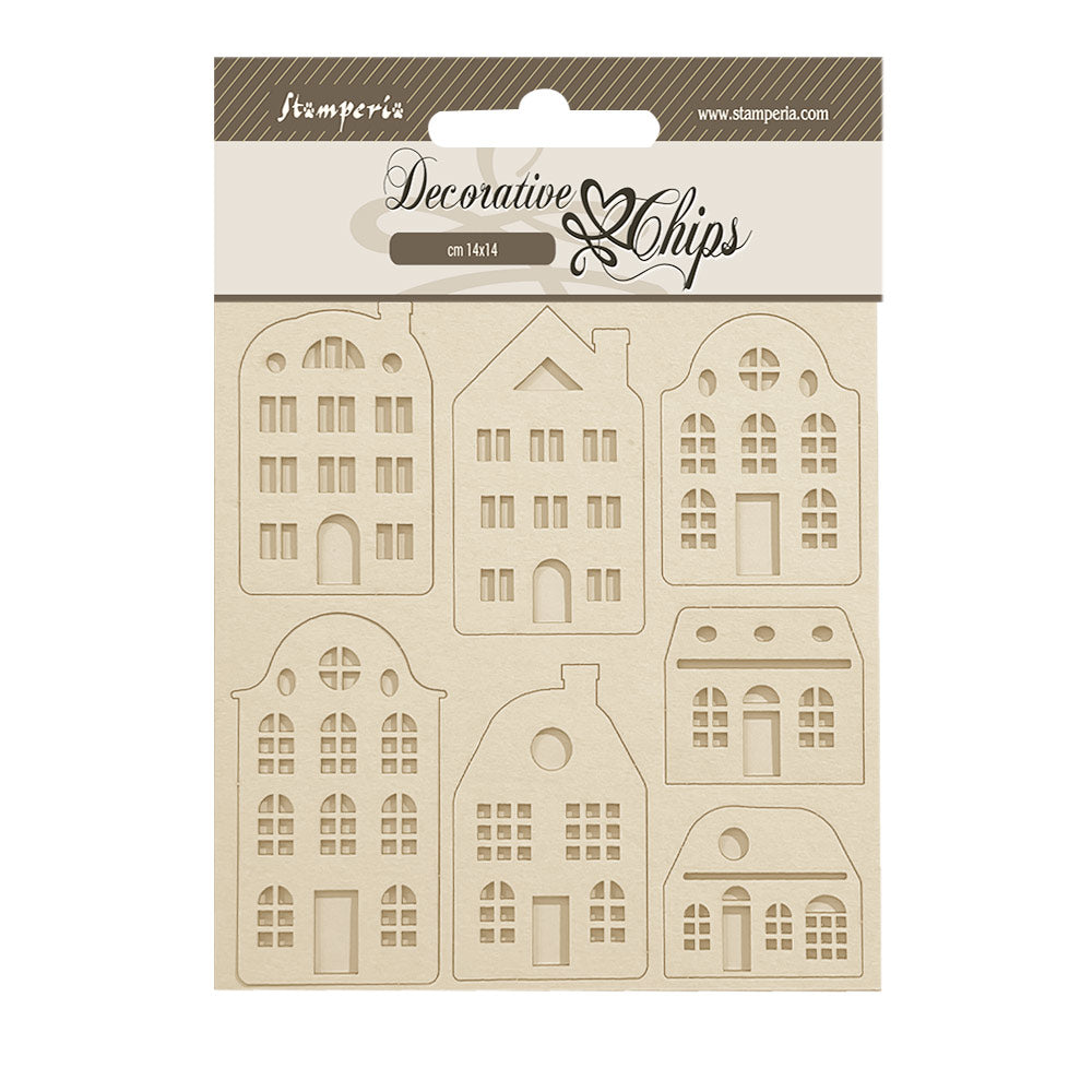 Stamperia - Decorative Chips -  14 X 14 cm - Lavender cozy houses