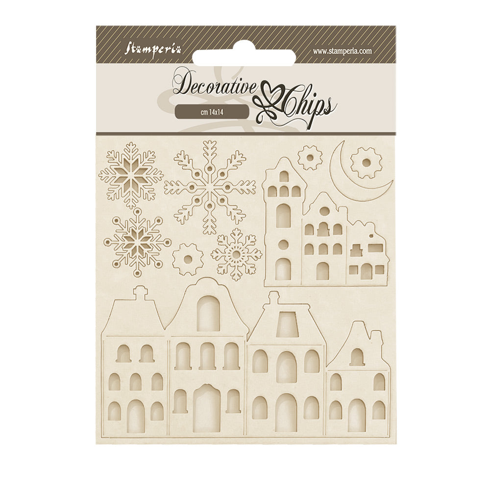 Stamperia - Decorative Chips -  14 X 14 cm - Gear up for Christmas cozy houses