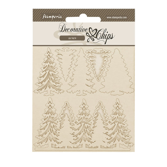 Stamperia - Decorative Chips -  14 X 14 cm - Gear up for Christmas trees