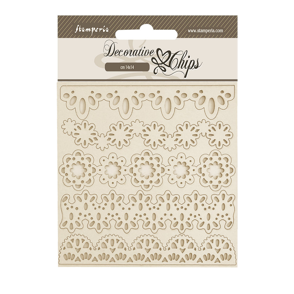 Stamperia - Decorative Chips -  14 X 14 cm - Old Lace Border