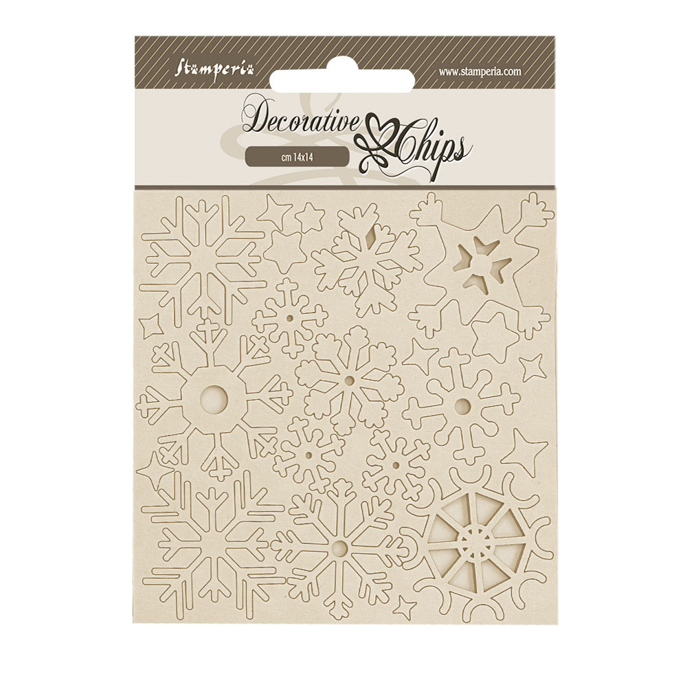 Pre Order - Stamperia - Decorative Chips -  14 X 14 cm - Dewdrops snowflakes