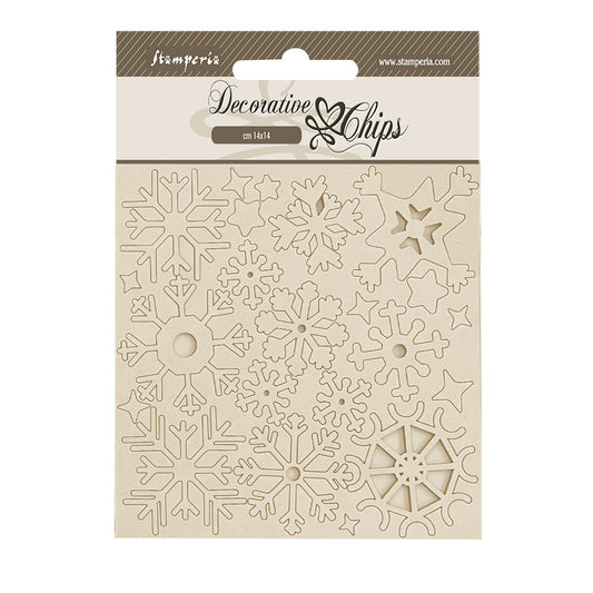 Pre Order - Stamperia - Decorative Chips -  14 X 14 cm - Dewdrops snowflakes