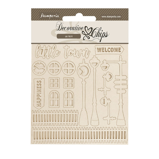 Stamperia - Decorative Chips -  14 X 14 cm - Silent Sea - Little Town