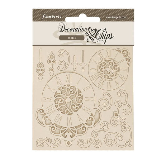 Stamperia - Decorative Chips -  14 X 14 cm - Quiet Days clock & swirls