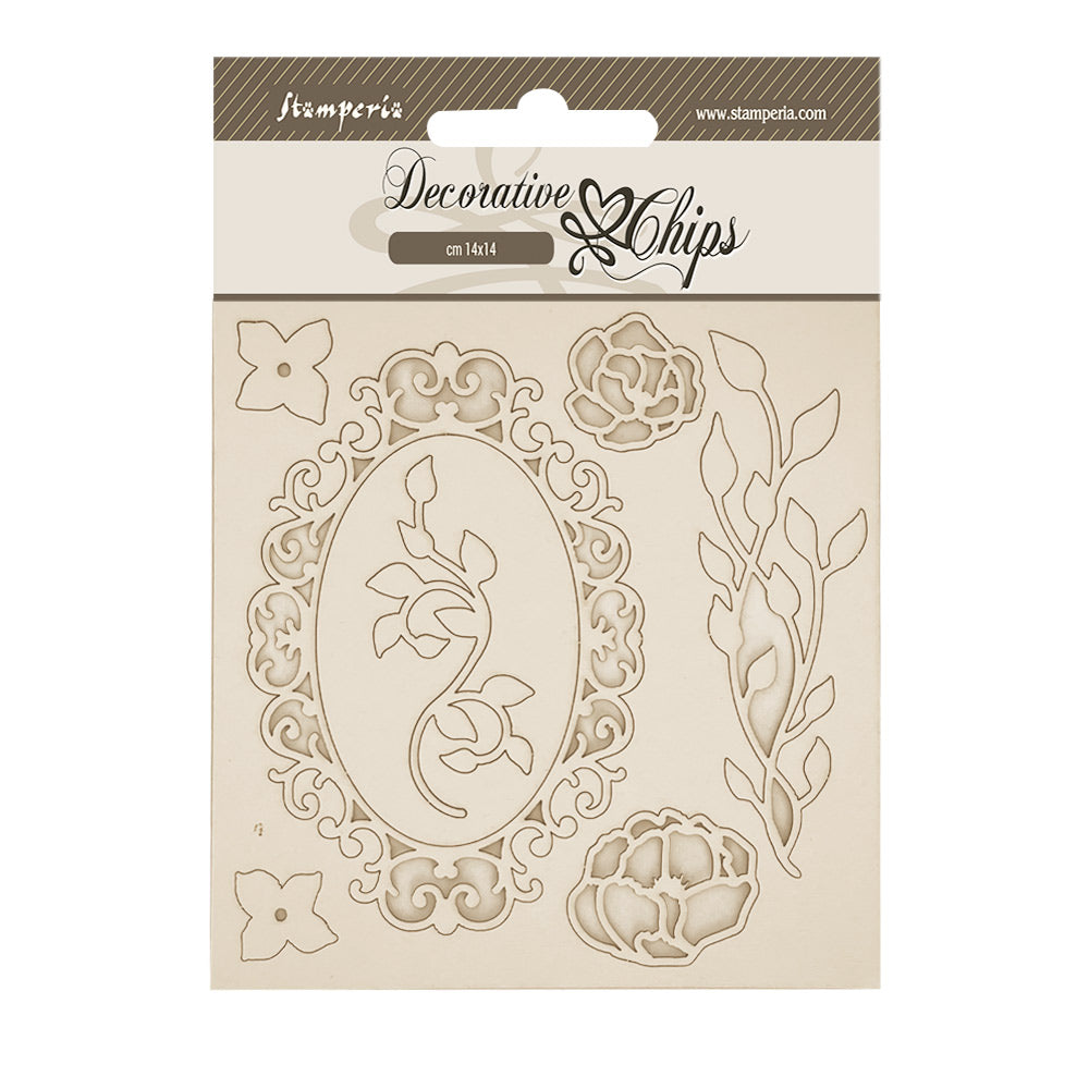 Stamperia - Decorative Chips -  14 X 14 cm - Quiet Days frame with flowers