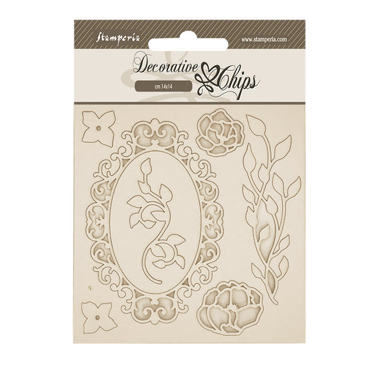 Stamperia - Decorative Chips -  14 X 14 cm - Quiet Days frame with flowers