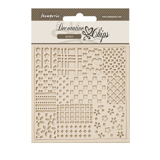 Stamperia - Decorative Chips -  14 X 14 cm - Family patchwork pattern