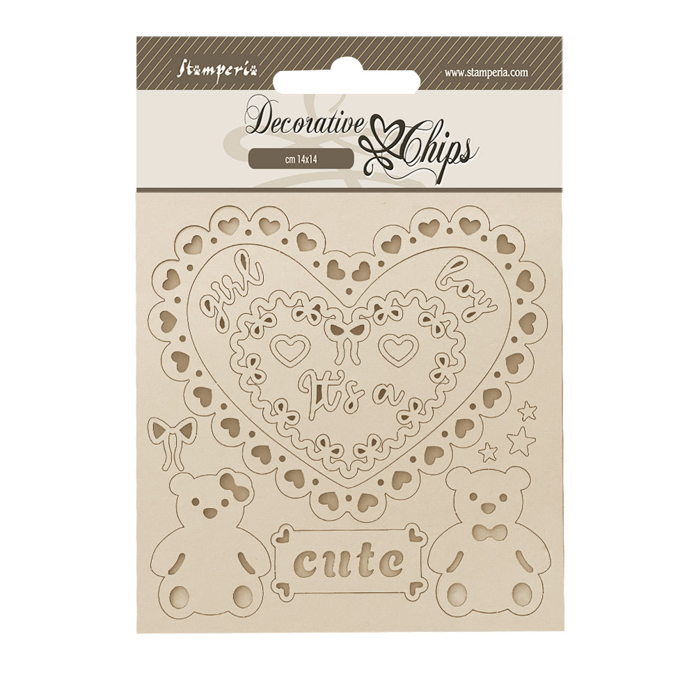 Stamperia - Decorative Chips -  14 X 14 cm - Baby heart and bears