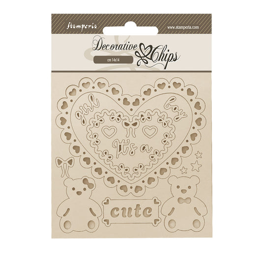 Stamperia - Decorative Chips -  14 X 14 cm - Baby heart and bears