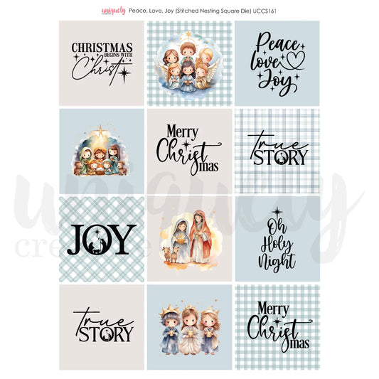Uniquely Creative -Cut-a-part sheet - Peace, Love, Joy (Stitched Nesting Square die)