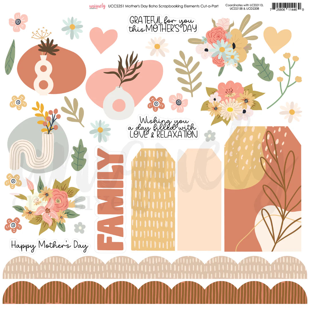 Uniquely Creative - Scrapbooking Elements Cut-a-part -Mother's Day Boho