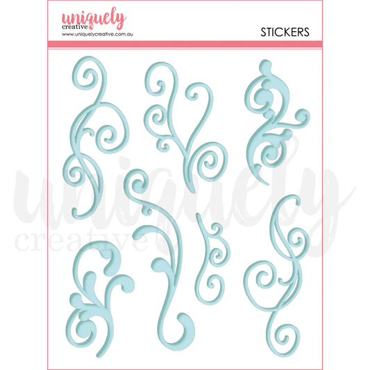 Uniquely Creative - Puffy Stickers - Blue Flourish