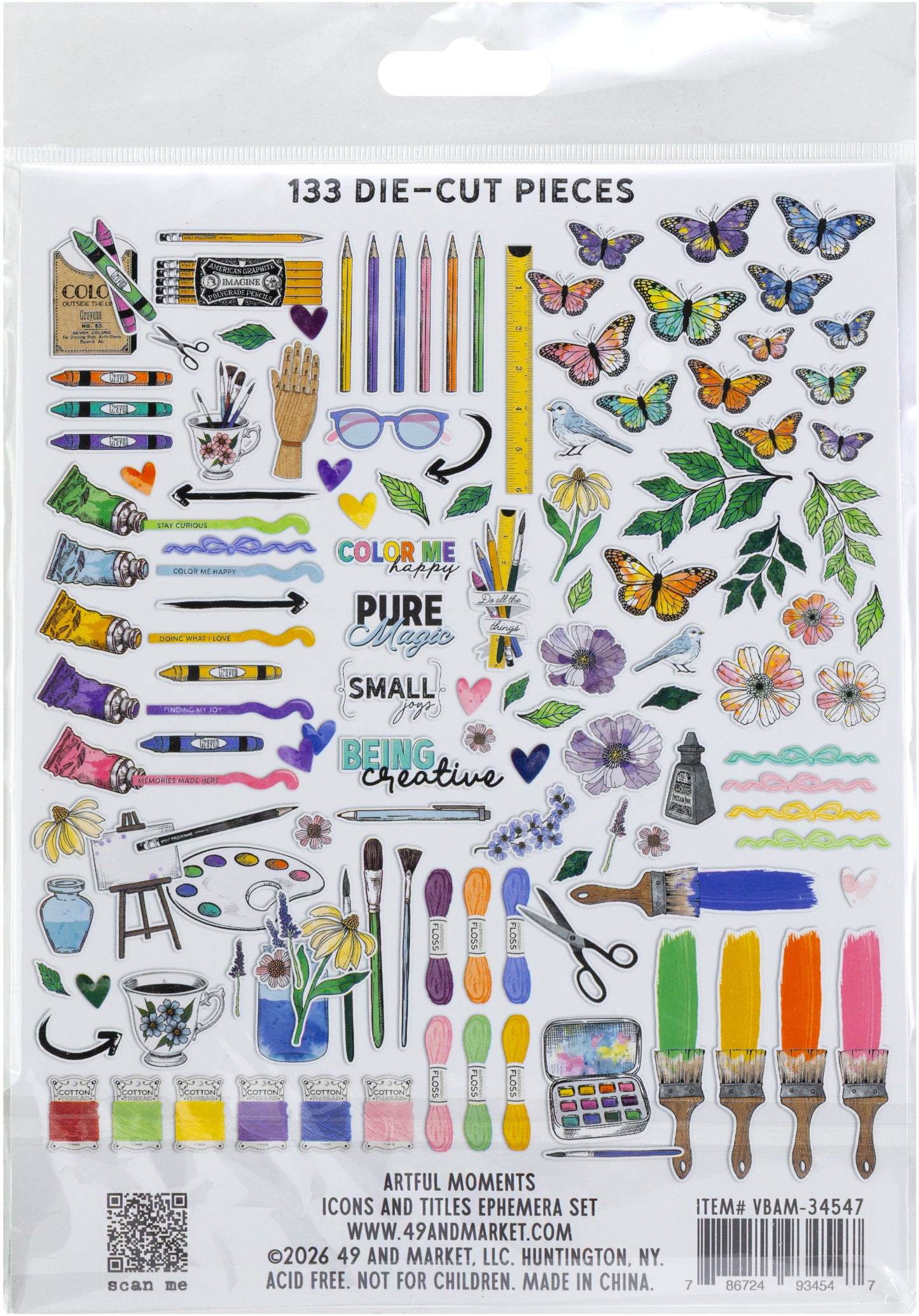 49 and Market - Artful Moments - Icons and Titles Ephemera Set - 133 pieces