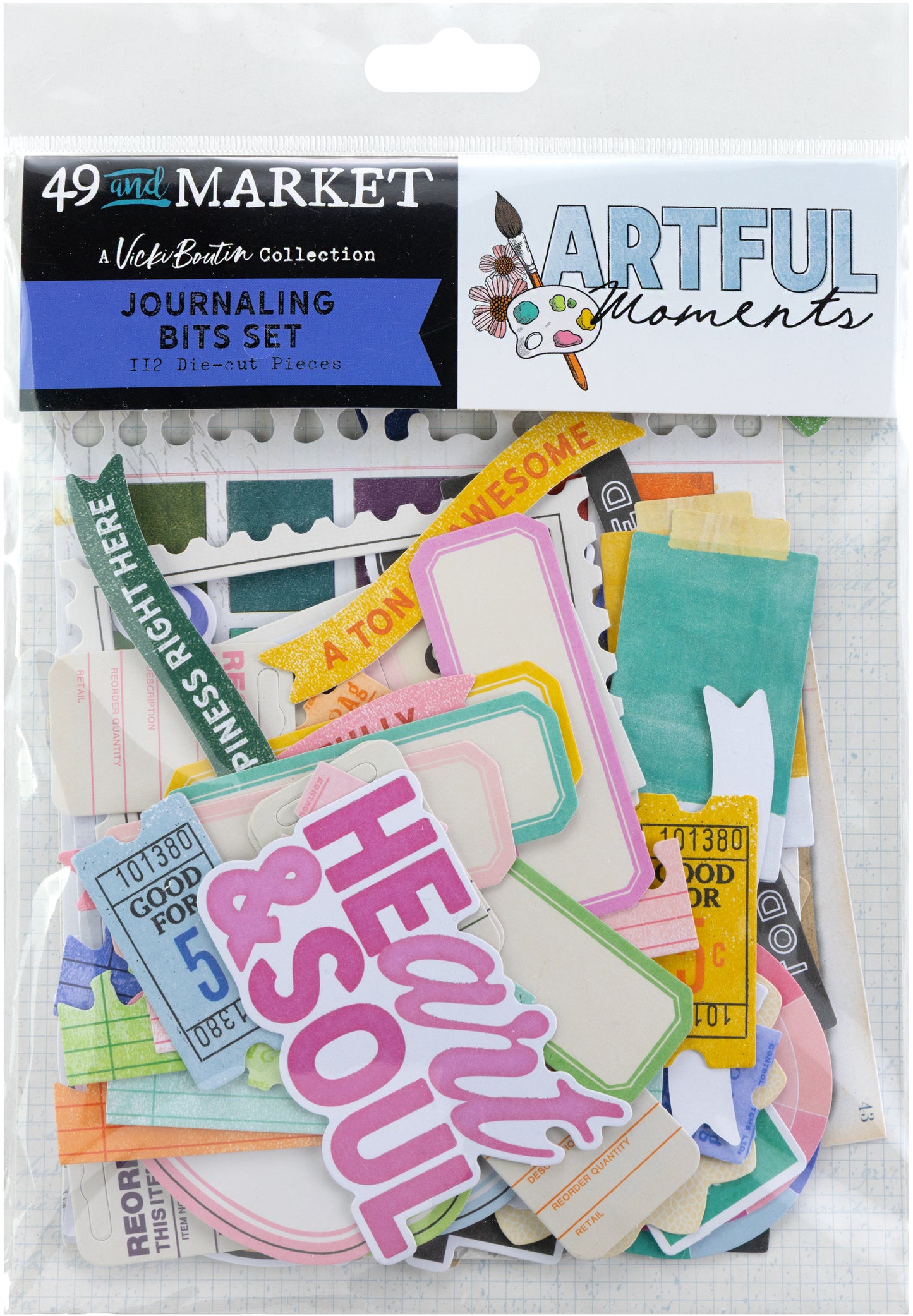 49 and Market - Artful Moments - Journaling Bits Set - 112 pieces
