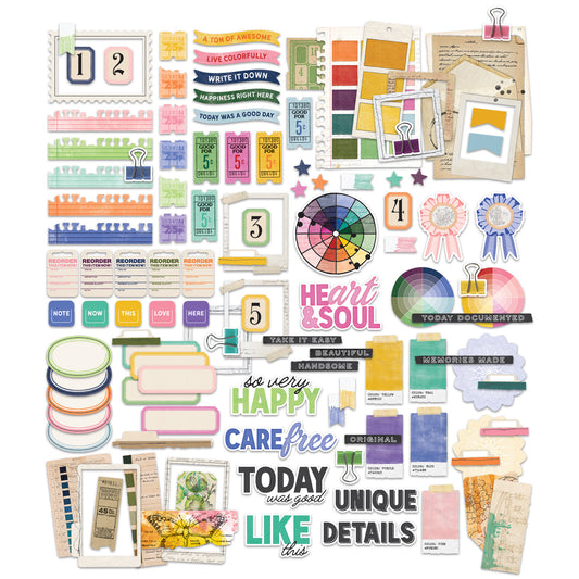 49 and Market - Artful Moments - Journaling Bits Set - 112 pieces