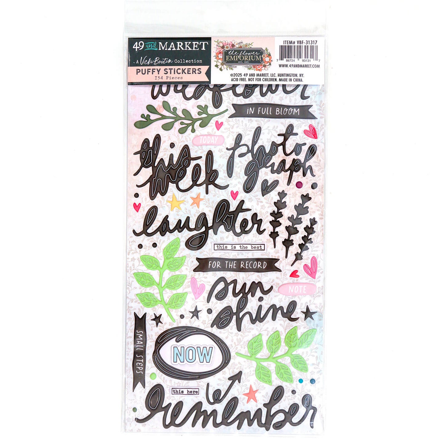 49 and Market - The Flower Emporium - Puffy Stickers - 134 Pieces