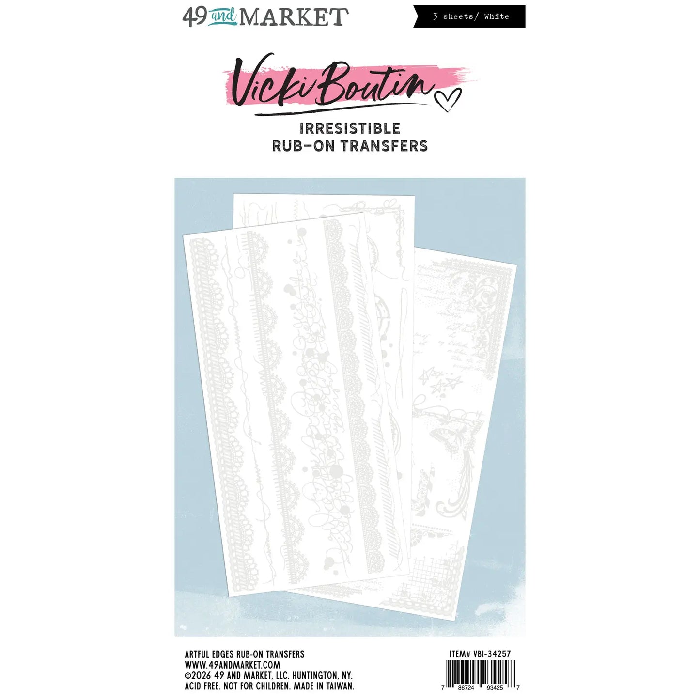 49 and Market - Irresistible Rub On Transfers  - 3 sheets white - Vicki Boutin Artful Edges