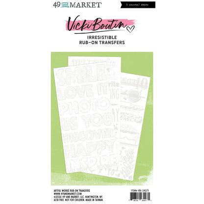 49 and Market - Irresistible Rub On Transfers  - 3 sheets white - Vicki Boutin Artful Words