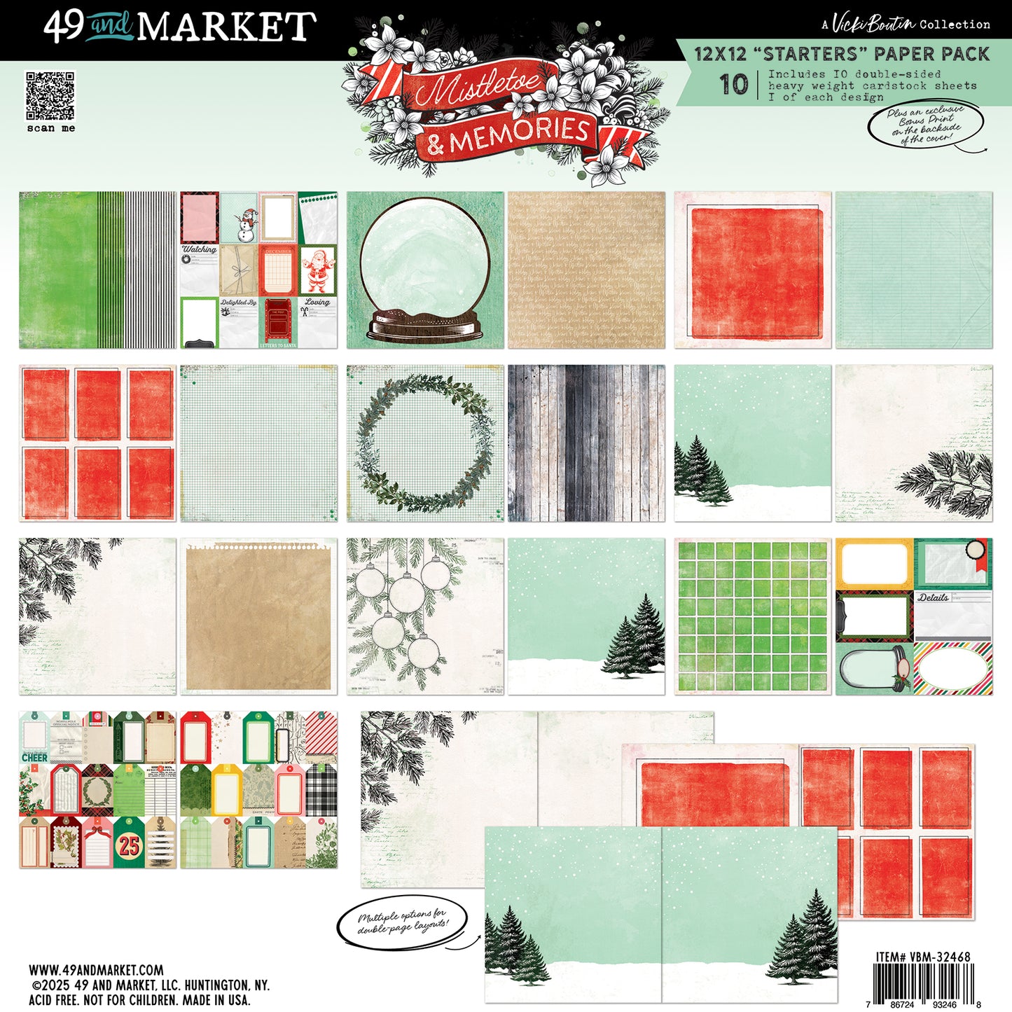 49 and Market - Mistletoe & Memories - 12 x 12 'Staples' Paper Pack