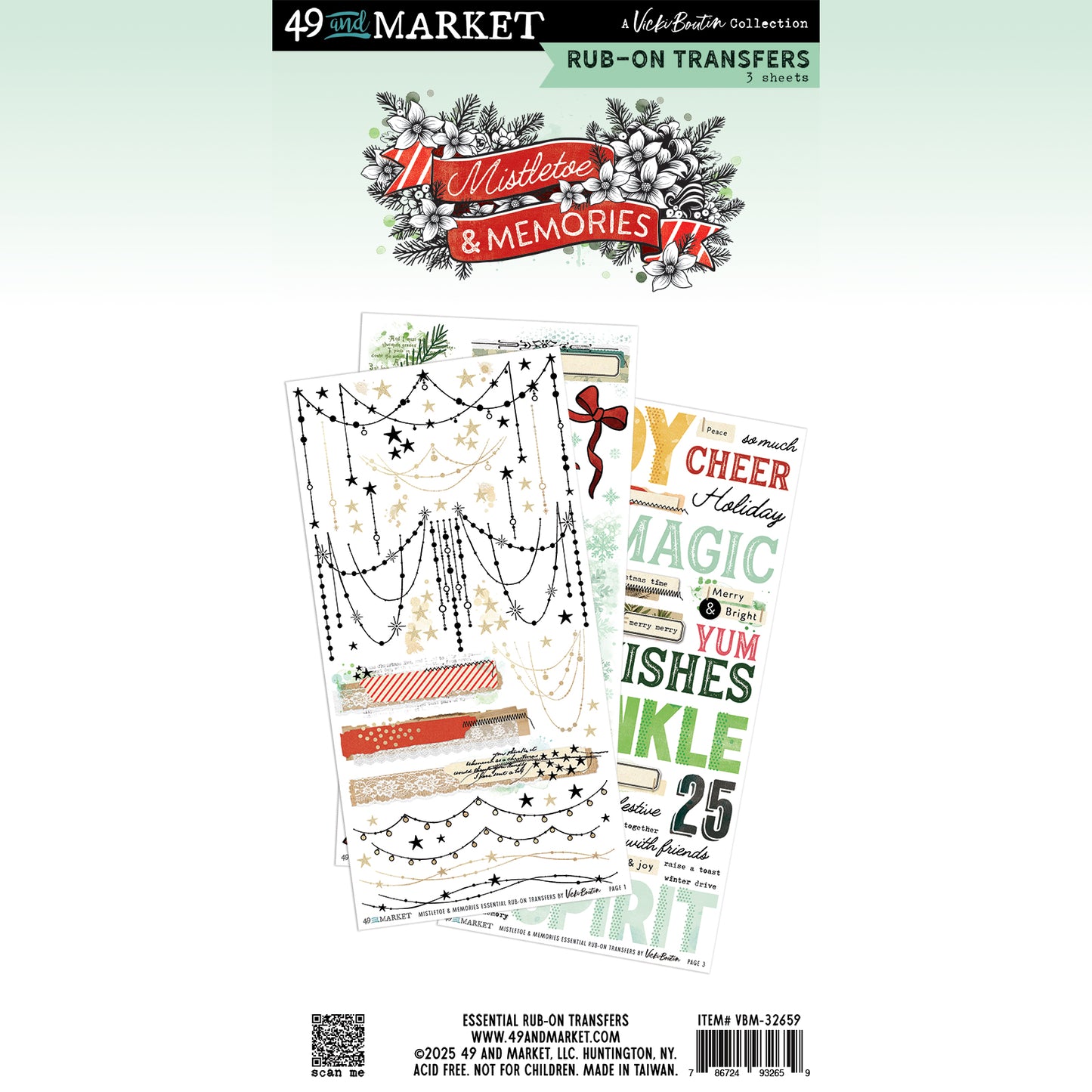 49 and Market - Mistletoe & Memories - Rub-on Transfers - 3 Sheets