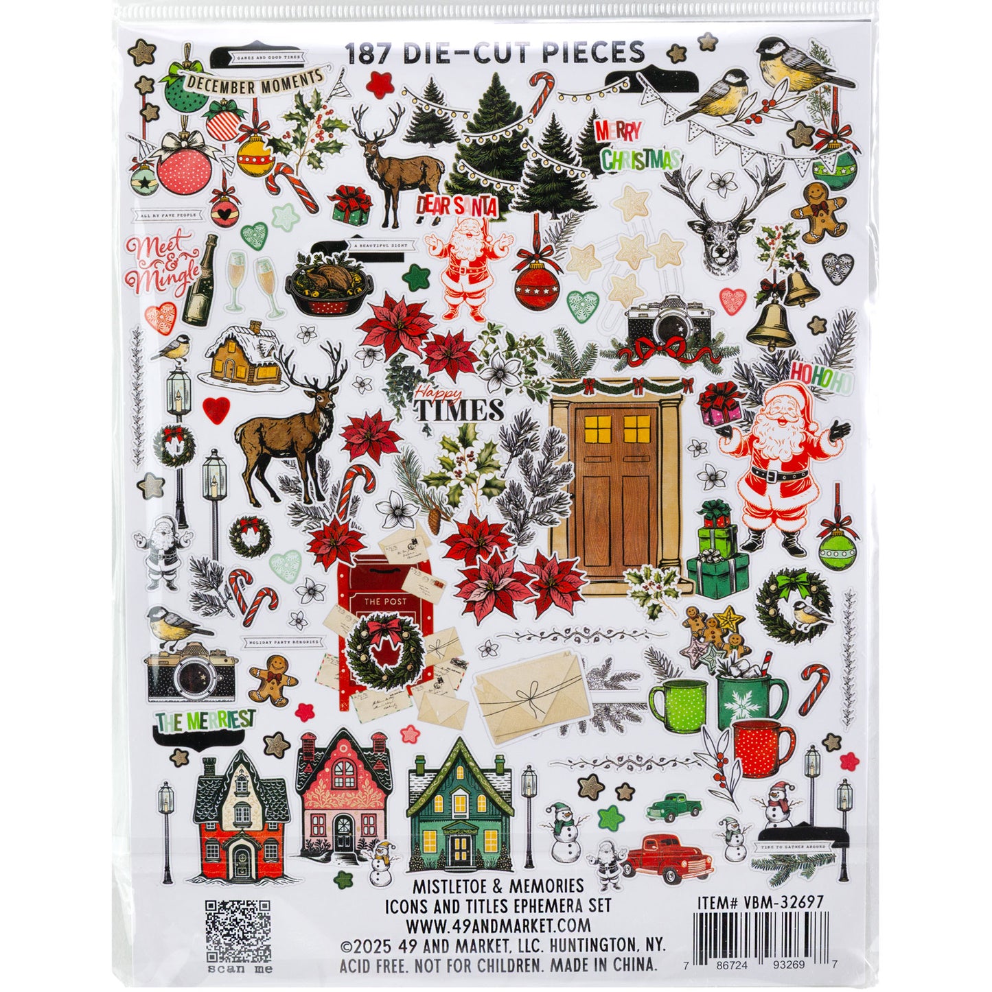49 and Market - Mistletoe & Memories - Icons and Titles Ephemera Set - 187 Die-cut Pieces
