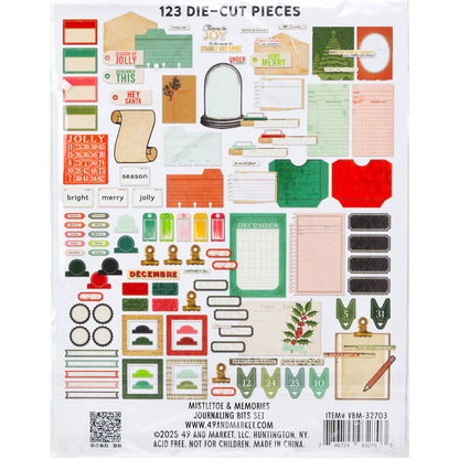 49 and Market - Mistletoe & Memories - Journaling Bits Set - 123 Die-cut Pieces
