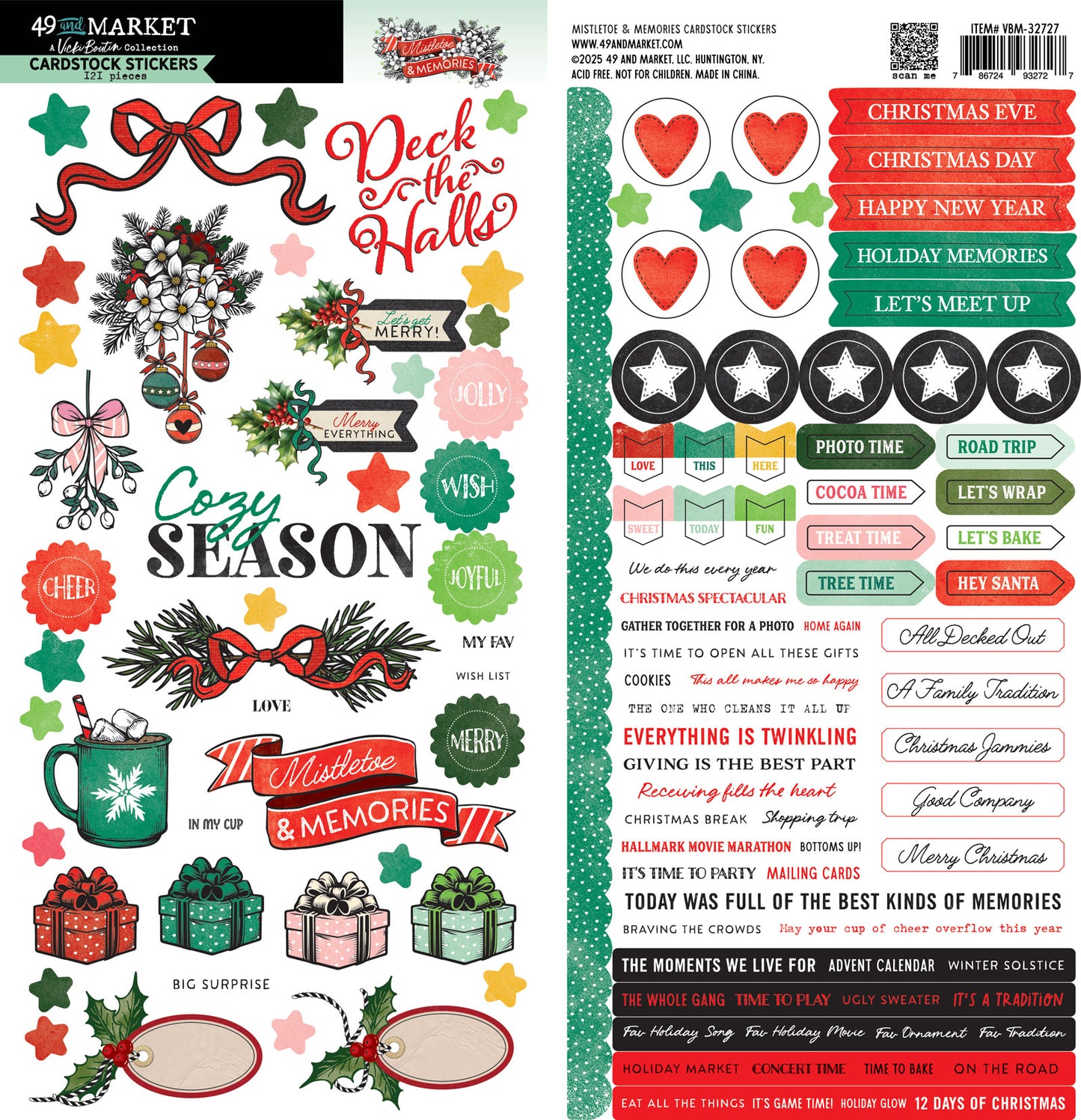 49 and Market - Mistletoe & Memories - Cardstock Stickers - 121 Pieces