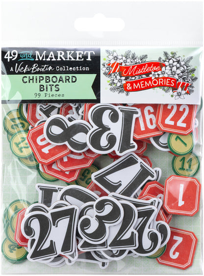49 and Market - Mistletoe & Memories - Chipboard Bits - 99 pieces