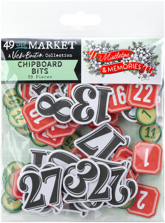 49 and Market - Mistletoe & Memories - Chipboard Bits - 99 pieces