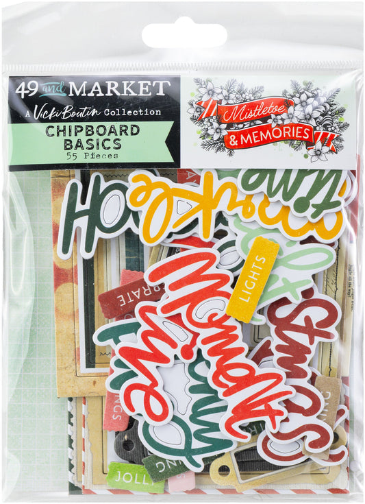 49 and Market - Mistletoe & Memories - Chipboard Basics - 55 pieces