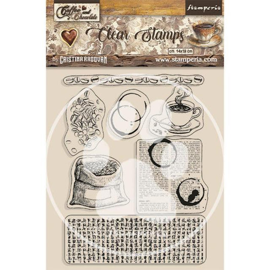 Stamperia - Acrylic Clear Stamp 14x18cm - Coffee and Chocolate coffee elements*