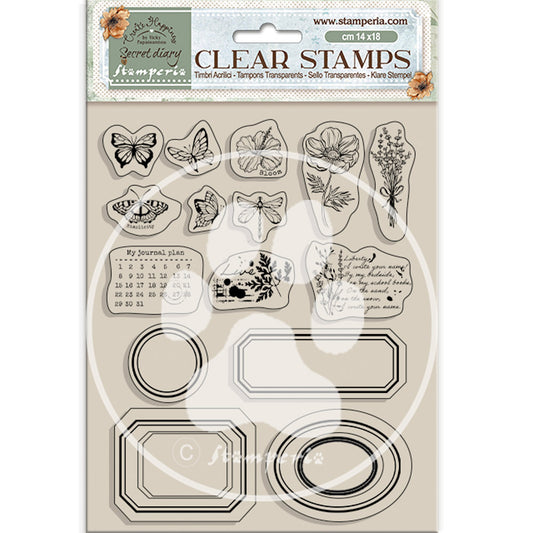 Stamperia - Acrylic Clear Stamp 14x18cm - secret diary labels