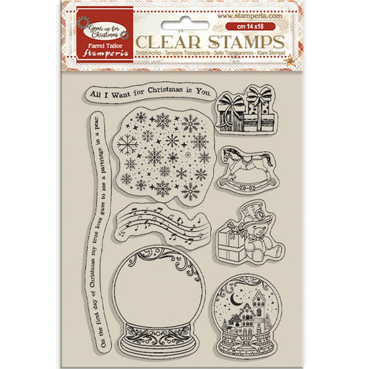 Stamperia - Acrylic Clear Stamp 14x18cm - Gear up for Christmas snowglobes