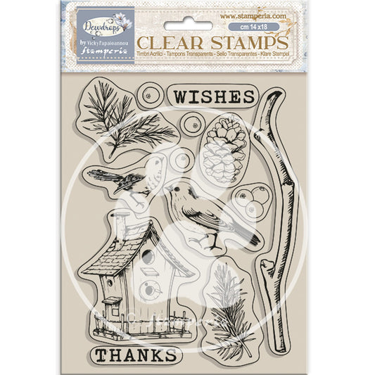 Stamperia - Acrylic Clear Stamp 14x18cm - Dewdrops nest bird