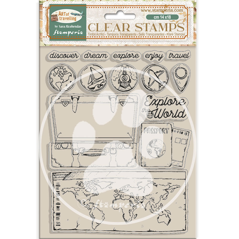 Stamperia - Acrylic Clear Stamp 14x18cm - Art of travelling