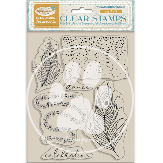 Stamperia - Acrylic Clear Stamp 14x18cm - Masquerade feathers