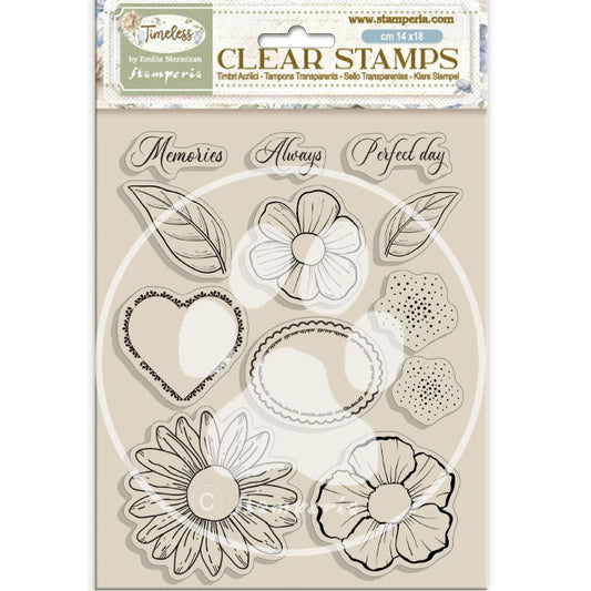 Stamperia - Acrylic Clear Stamp 14x18cm - Timeless flowers and hearts