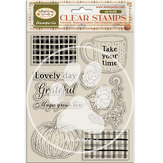 Stamperia - Acrylic Clear Stamp 14x18cm -Whispering Woods cup and pumpkin