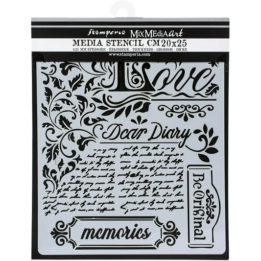 Stamperia - Mix Media Stencil - 20 X 25 Dear Diary - Calligraphy