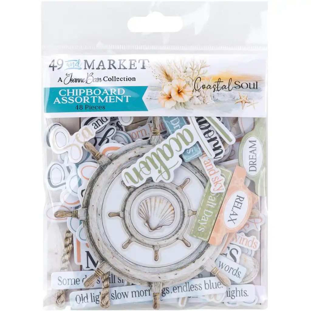 49 and Market - Chipboard Bits 48 Pieces - Coastal Soul
