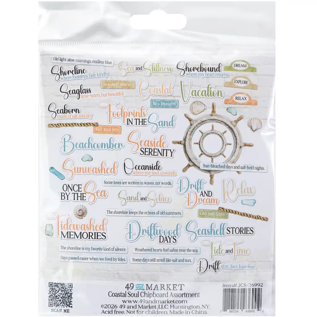 49 and Market - Chipboard Bits 48 Pieces - Coastal Soul