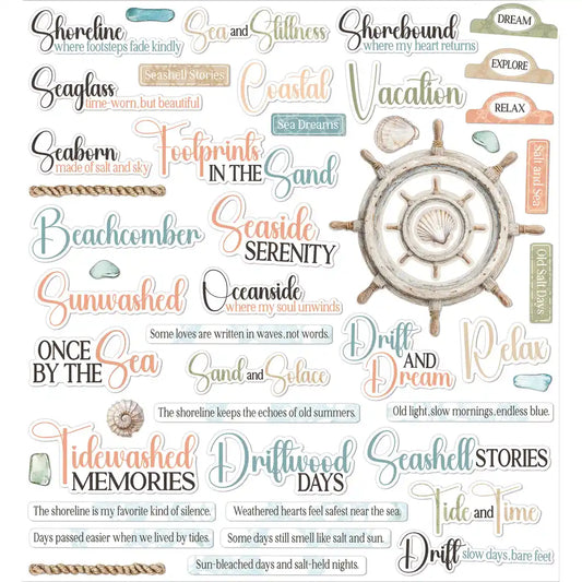 49 and Market - Chipboard Bits 48 Pieces - Coastal Soul