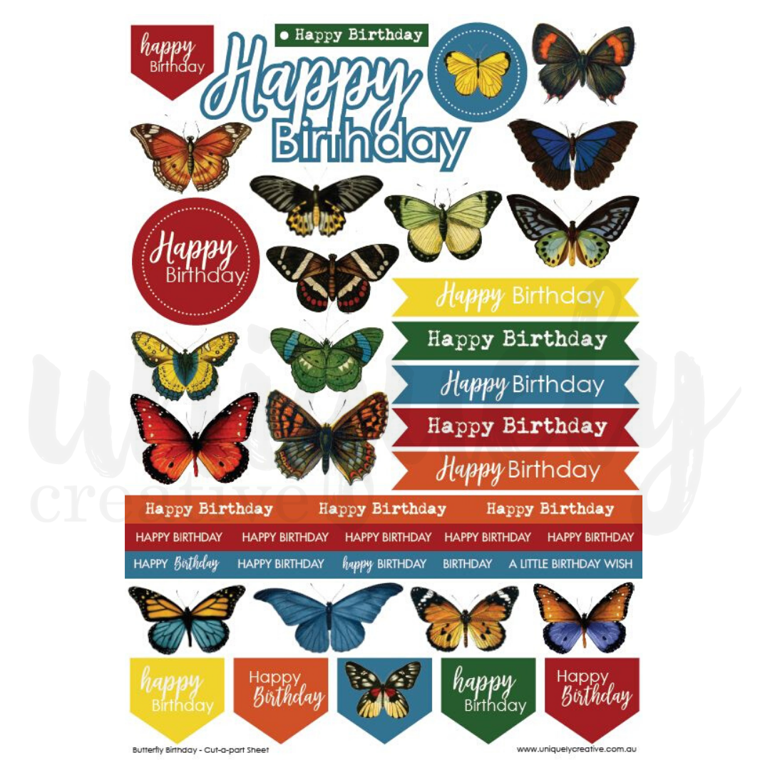 Uniquely Creative - Butterfly Birthday Cut -a-part Sheet