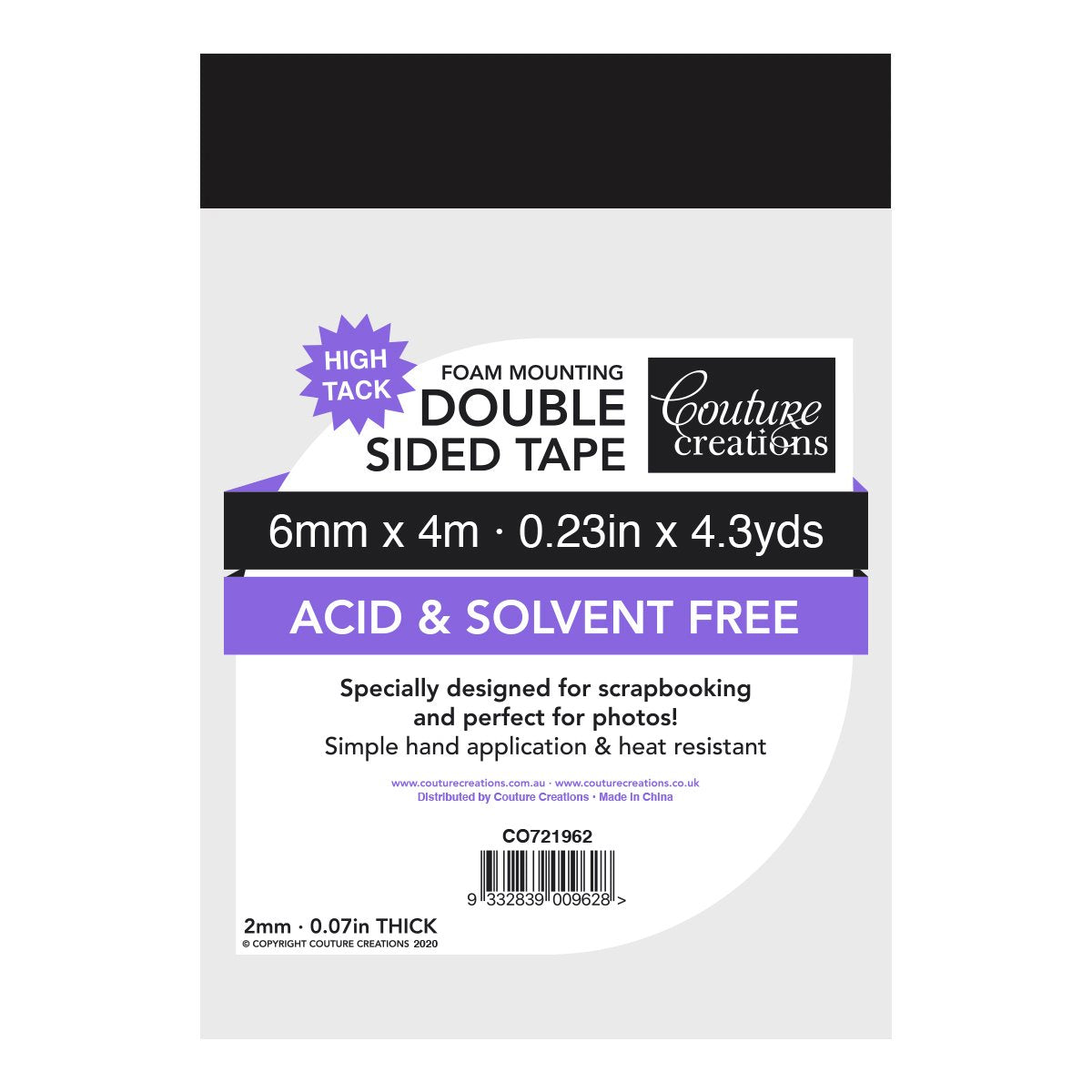 COUTURE CREATIONS - DOUBLE SIDED FOAM TAPE 6MM X 4M