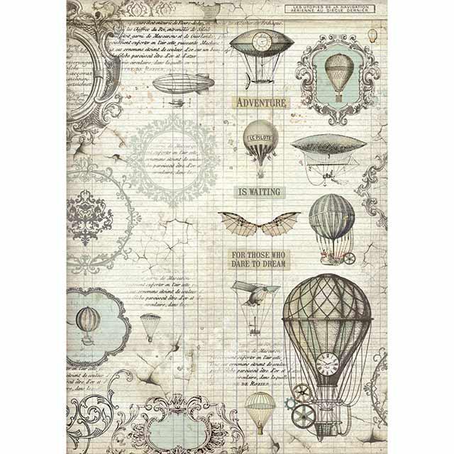 STAMPERIA - RICE PAPER - A3 - VOYAGES FANTASTIQUES BALLOON