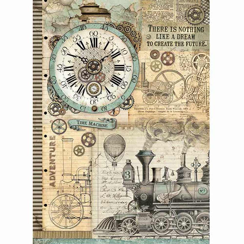 Stamperia - Rice Paper - A3 Rice paper packed Voyages Fantastiques clock